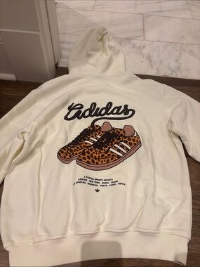 adidas Cream Hoodie with Leopard-Print Sneaker Graphic